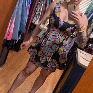 Leifsdottir Anthropologie Floral Sweetheart Peplum Mini Dress Multicolor Size 8